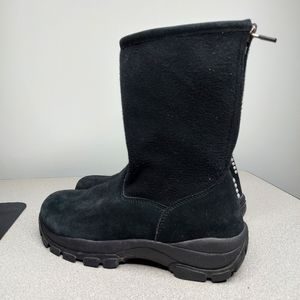 Lands' End Fleece Suede Back Zip Black Womens US Size 9B